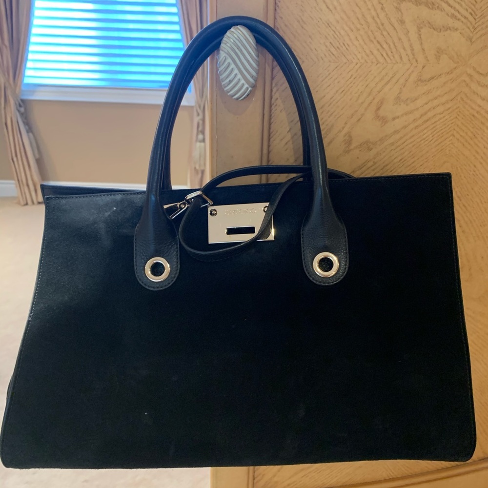 Jimmy Choo Black Suede & Leather Top-Handle Shoulder Bag